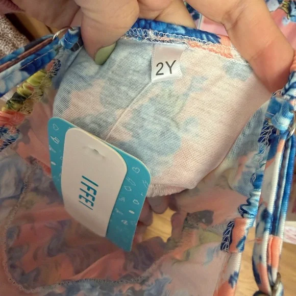 Mommy & Me XL & 2Y Floral Pink Maxi Dress with Blue Rose Print - Picture 5 of 5